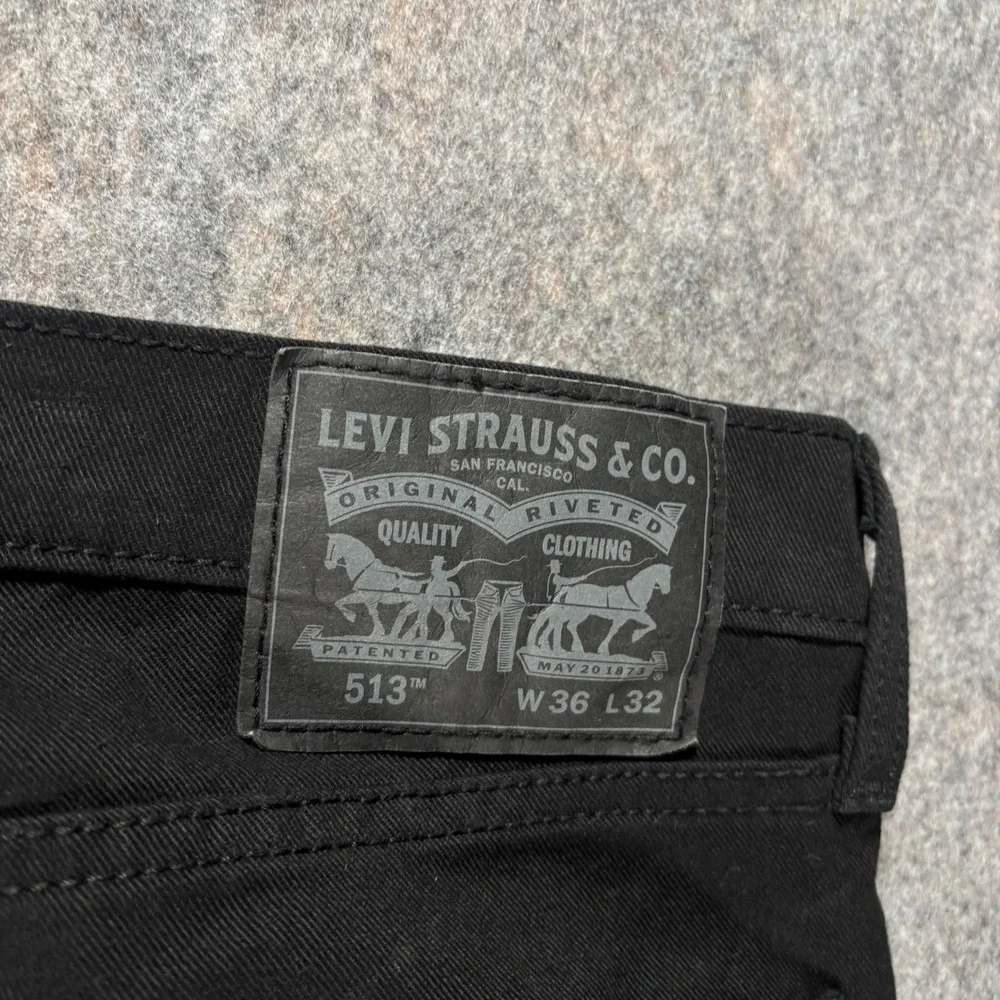 Levis‎ 513 Slim Straight Black Denim Jeans Mens W36 L32 (38x31) Stretch Classic